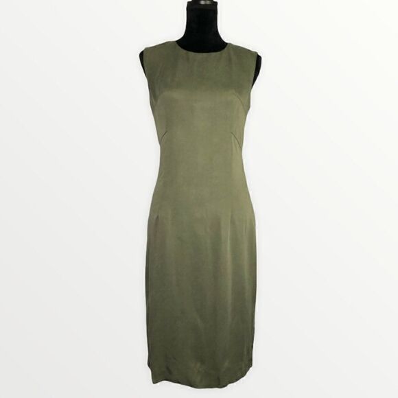 Milly Seamed Shift Dress in Olive Green - Picture 14 of 14